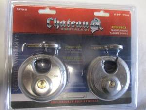 lot 43 image: 5-New Chateau Twin Pack #C870-2 Maximum Security Rd. Disk Locks With 2-Keyed alike Keys Ea., (10-Locks). NOTE 5-X Money