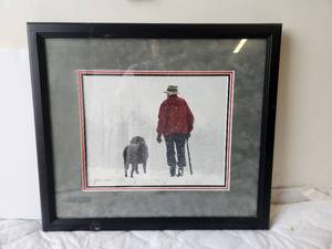 lot 155 image: Framed and matted Hunter and Dog print by John Weiss - 18 by 20