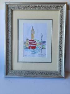 lot 207 image: Framed and matted London Bus artwork - signed, titled and dated by artist -