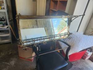 lot 248 image: Vintage Brass wall mirror and coat, hat rack