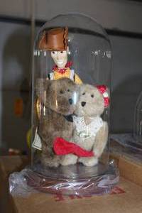 lot 82 image: Boyds Bear Best Friends Collectables and a Woody Doll inside a Glass Domed Display