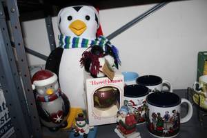 lot 107 image: Animated and Lit Penguin, Boyds Bear Penguin and other Christmas items as shown
