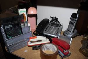 lot 117 image: Office Supplies, Lamp, Telephones, and much more