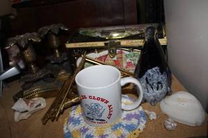 lot 118 image: Decorative Metal Box, Candle Holders, Glass Penguin (possibly Murano) and other items
