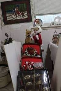 lot 131 image: Christmas Decor, Santa Plate, Reindeer with Girls, Ornaments, Garland, Everything to get you started with Christmas