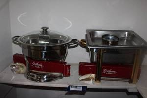 lot 134 image: Stainless Chaffing  Serving Dishes and Silver plate Serving  Spoons