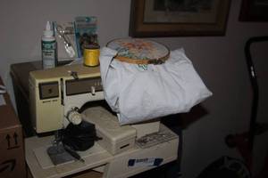 lot 157 image: Vintage Singer Sewing Machine (Tested) and Full Sewing Box of Supplies