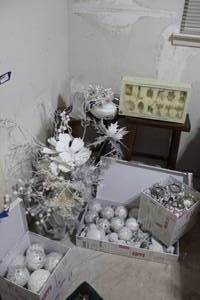 lot 185 image: Beautiful White and Silver Christmas Decorations, Ornaments, Lights, Floral Arrangement, Everything needed to decorate your tree in Silver and White