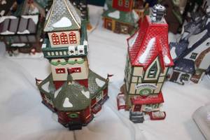 lot 191 image: Vintage Studio 56 Hand Painted Porcelain Christmas Village Pieces