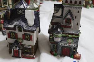 lot 192 image: Vintage Studio 56 Hand Painted Porcelain Christmas Village Pieces Pictured as Shown