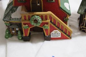 lot 194 image: Vintage Studio 56 Hand Painted Porcelain Christmas Village Pieces, Pictured as shown
