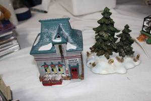 lot 197 image: Vintage Studio 56 Hand Painted Porcelain Christmas Village Pieces See Photos