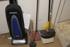 lot 181 image: Oreck Vacuum, push sweeper, broom and dust pan