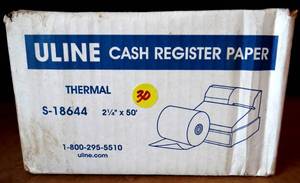 lot 30 image: BOX - ULine Thermal Cash Register Paper  S-18644 2-14