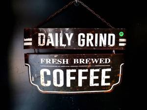 lot 154 image: AWESOME METAL DAILY GRIND FRESH BREWED COFFEE WALL DISPLAY - 18 WIDE (NEW)