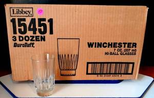 lot 158 image: NOS NIB Libbey 15451 3 Dozen WINCHESTER Hi-Ball Whiskey Glasses 200mL 6.75 oz