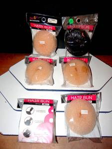 lot 168 image: NEW LOT OF 6 - HAIR POP HAIR ACCESSORIES HAIR BUN (BLACK & BEIGE)