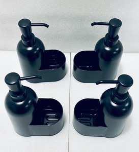 lot 301 image: Lot of 4 - New Plastic Soap Dispensers with Sponge Holder - Black - Room Essentials - 7.67 x 5.08 x 3 - Model# 070-12-7161