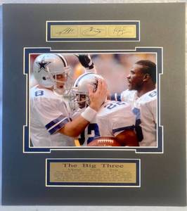 lot 3 image: The Big Three Photo Custom Matted 15.5 x 14 Aikman, Smith, & Irvin wlaser etched signatures