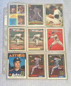 lot 7 image: Nolan Ryan 1984 Topps #4, 1991 Topps #6, 1993 Topps Stadium Club #353, 1992 Tops Record Breaker #4, 1988 Topps #6 Record Breaker, 1986 Topps #100 and 1992 Topps #1