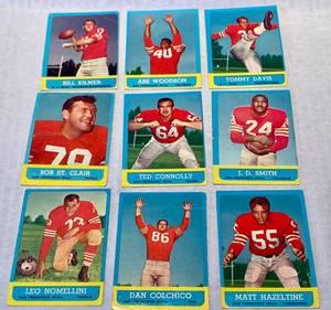 lot 29 image: 1963 San Francisco 49ers Football Cards including Bill Kilmer, Leo Nomellini, Matt Hazeltine and others (9 total)