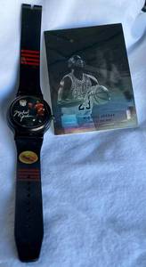 lot 54 image: Vintage 1990 Michael Jordan Digital Wrist Watch, Vintage Michael Jordan 9293 Upper Deck McDonalds NBA MVP Hologram Card