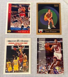 lot 58 image: Chicago Bulls Michael Jordan, Scottie Pippen, Horace Grant and John Paxson Cards