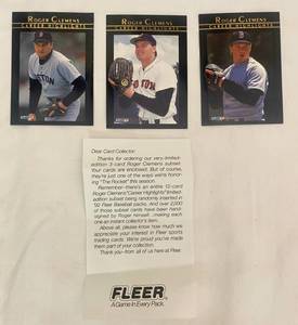lot 95 image: Limited Edition 3 Card Roger Clemens Subset Fleer 92 Cards #13, 14, & 15