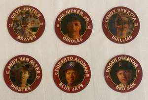 lot 100 image: 1992 7-11 Slurpee Coin Disks including Roger Clemens and Cal Ripken Jr