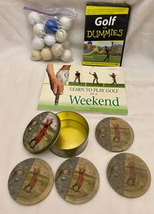 lot 131 image: Vintage Thirststone Golf Coasters 4 wcork back and Various Golf Related items