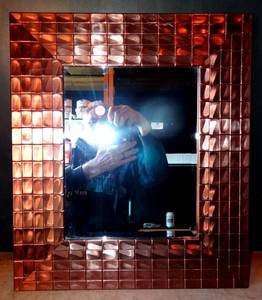 lot 19 image: INCREDIBLE COPPER FINISH MODERN ART BEVELED MIRROR - APPROX 18 X 22