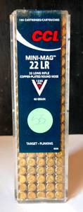 lot 53 image: CCI MINI MAG 22 LR 40 GRAIN AMMUNITION - FULL BOX 100 ROUNDS