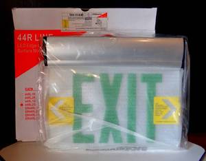 lot 73 image: EXIT SIGN UNIVERSAL MCPHILBEN 44R LINE LED EDGE LIT NEW IN BOX 44RLU2G $$
