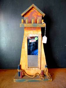 lot 107 image: HAND MADE WOODEN LIGHTHOUSE THEMED MIRROR FOR MANTLE OR DISPLAY