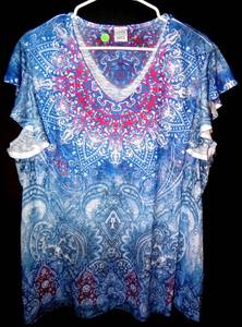 lot 143 image: TIME N TRU WOMENS TIE DIE STYLE WOMENS BLOUSE - SIZE XL