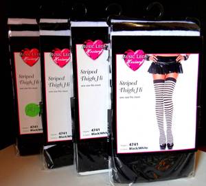 lot 197 image: MUSIC LEGS HOSIERY - BLACK & WHITE STRIPED THIGH HIGH - LOT OF 4 NEW