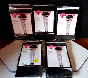 lot 198 image: MUSIC LEGS HOSIERY - BLACK & WHITE STRIPED THIGH HIGH - LOT OF 5 NEW