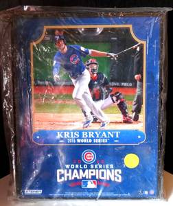 lot 201 image: CHRIS BRYANT - CHICAGO CUBS WORLD CHAMPIONS WOOD PLAQUE - MEASURES 8 X 10