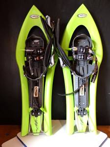 lot 202 image: NEW MORPHO ALL TERRAIN SNOW SHOES - NEON GREEN ADJUSTABLE SHOE SIZE