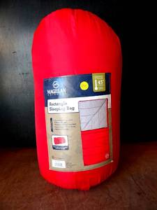 lot 231 image: Magellan Outdoor Rectangle Sleeping Bag 45 Degree 2.5lb. Red