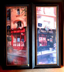 lot 275 image: LARGE 39.5 X 17.5 BISTRO STYLE EUROPEAN WALL ART (2 X $) $$$