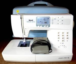 lot 284 image: Euro-Pro X Shark 9110 Computerized Sewing Machine wFoot Pedal & Storage Case $$$