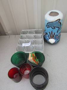 lot 31 image: Large lot of votive candle holders new, large used shark candle for dcor