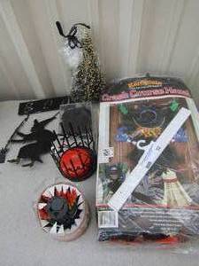 lot 32 image: Halloween lot includes, new small costume of witch, Orange lights and more