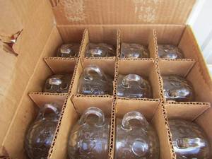 lot 44 image: 12 clear glass handled fruit design tea glasses