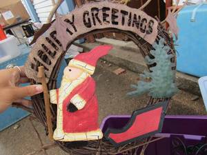 lot 60 image: Lot of holiday home dcor such as, Christmas wreaths, bat votive candle stand,