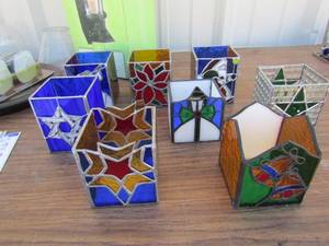 lot 95 image: stained glass votive candle holders qty 8 all different designs