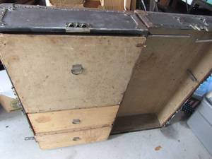 lot 2 image: ANTIQUE TRUNK - enclosed is a MINI closet &  3 pull out drawers, like a mini wardrobe trunk  40 X 21