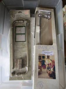 lot 119 image: New lot of swing arm curtain rod, towel rack, white toilet seat
