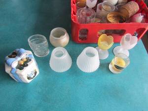 lot 123 image: Large lot of new and used candles plus candle holders, votive , floral tea light candle holders,